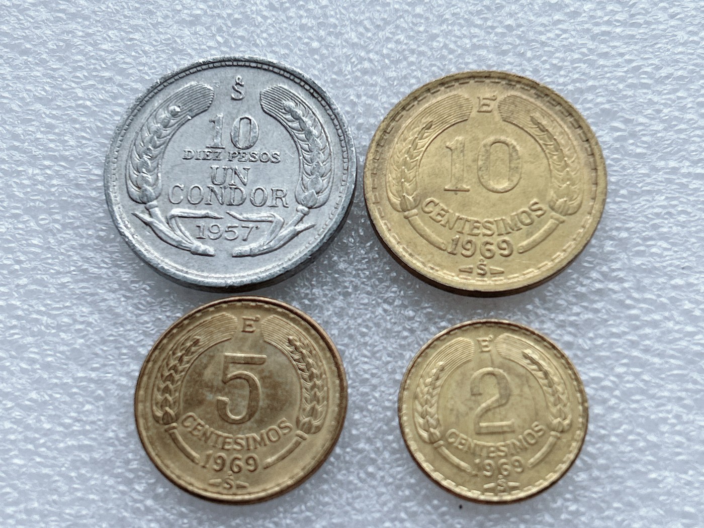 全场一元起拍 世界钱币散币、银币专场 第48期 秃鹫老鹰版 智利1957-1969年版硬币4枚