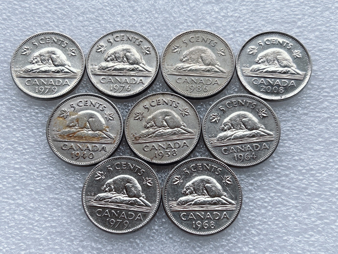 全场一元起拍 世界钱币散币、银币专场 第48期 加拿大海狸5分 9枚 多个版本