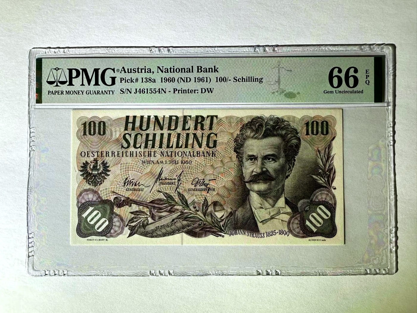 【Blue Auction】✨世界纸币精拍第408期【精】 奥地利 1960年100先令 斯特劳斯 PMG66EPQ 