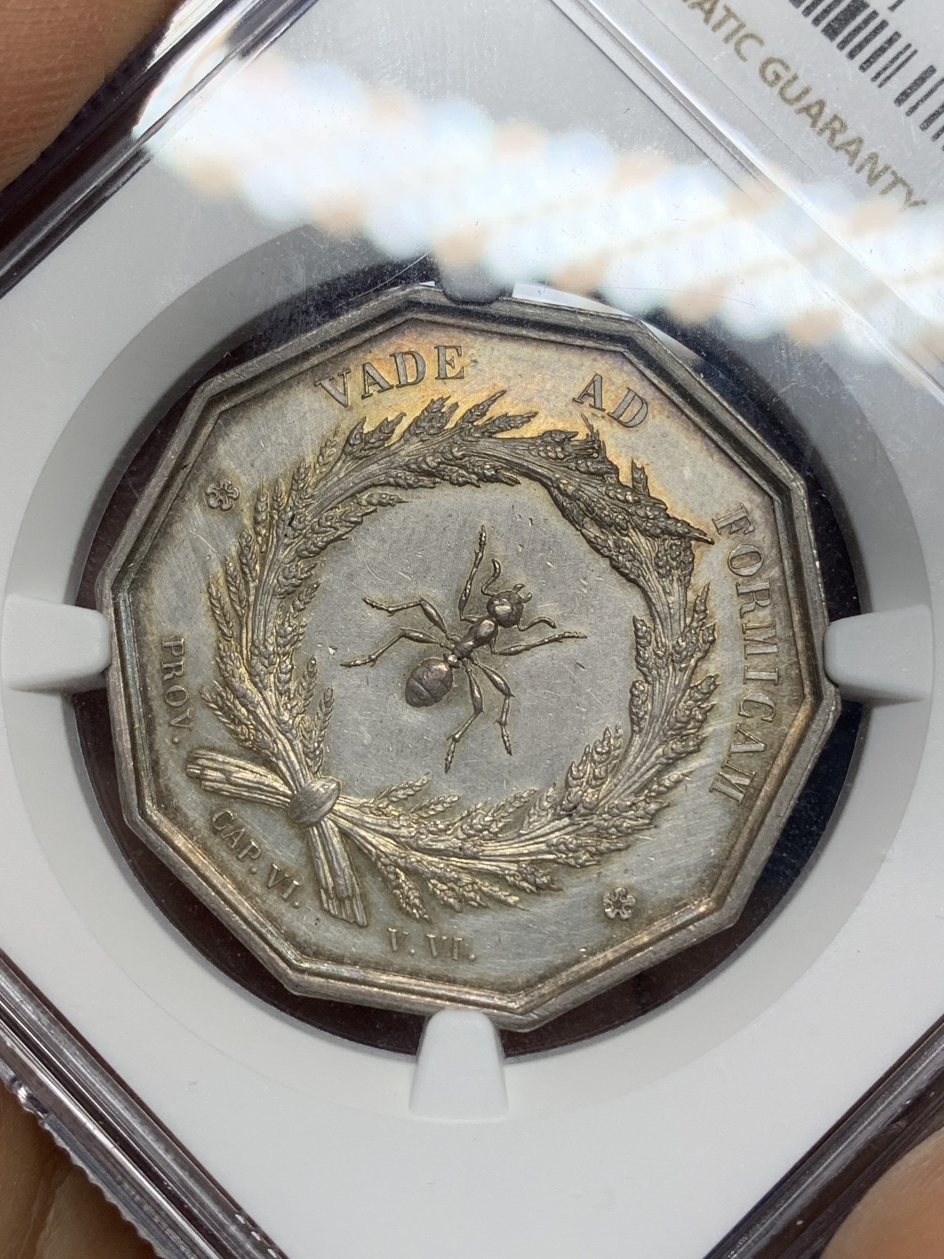《竞宝斋》八角与章专场 第226场-周日，周一，周二 3场 (全场包邮) NGC-UNCD 1845-1860年法国里昂储蓄银行十角银质代币，黄油光，状态不错