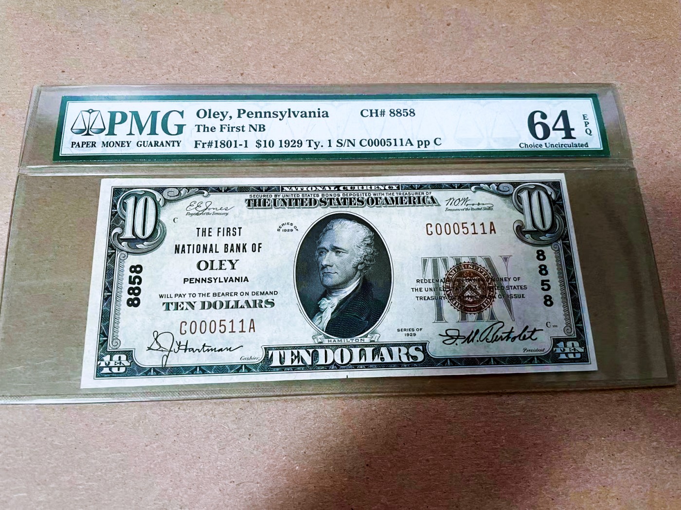 【Blue Auction】✨世界纸币精拍第408期【精】   【511小号】美国 宾夕法尼亚州 1929年10美金 国民券 PMG64EPQ 全新原票老壳子