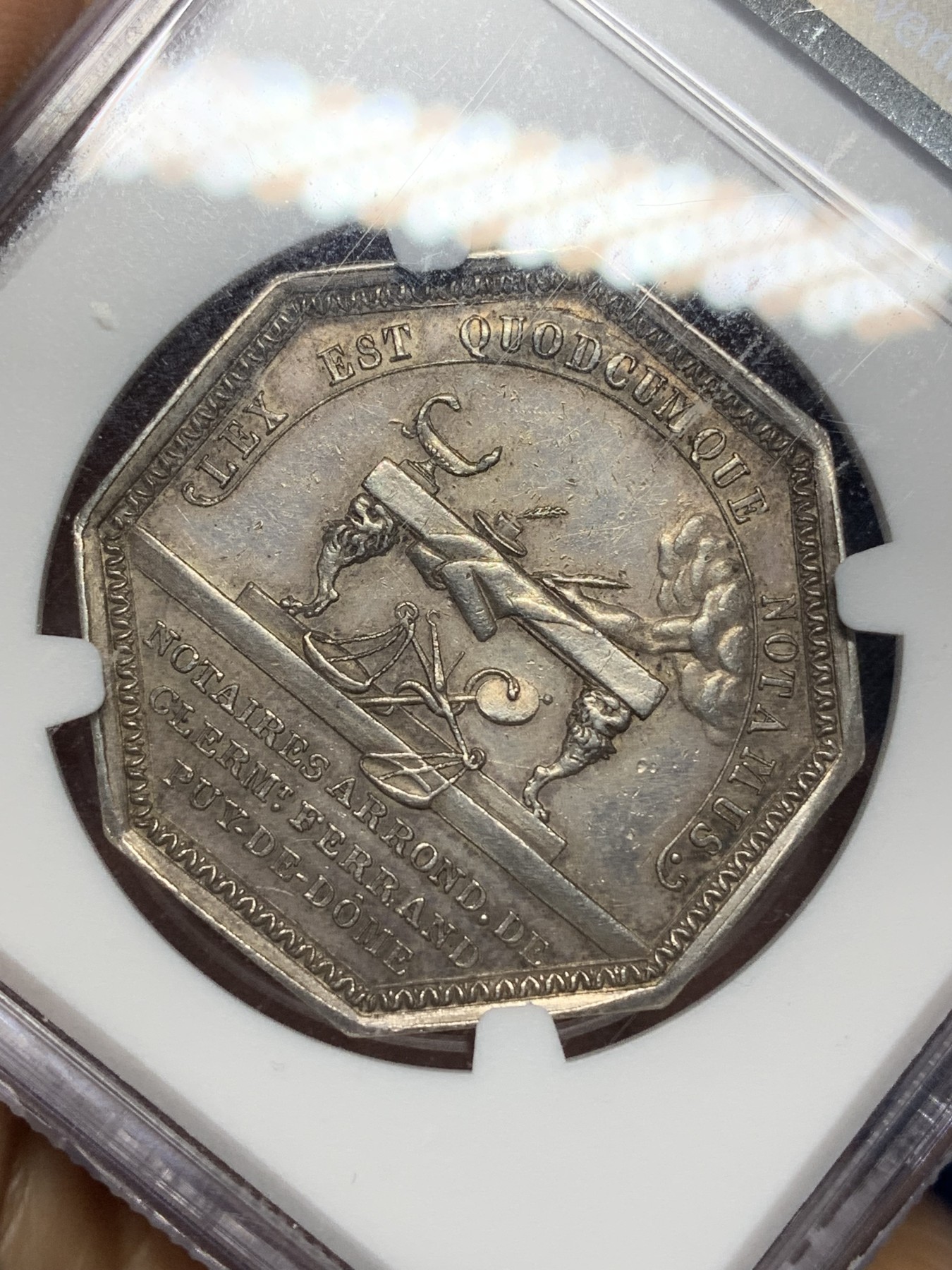 《竞宝斋》八角与章专场 第226场-周日，周一，周二 3场 (全场包邮) NGC-MS61 19世纪法国拿破仑一世克莱蒙公证人八角银质代币