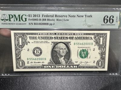 《外钞收藏家》第三百二十三期 - 2013年美国1美元 PMG66 豹子号000