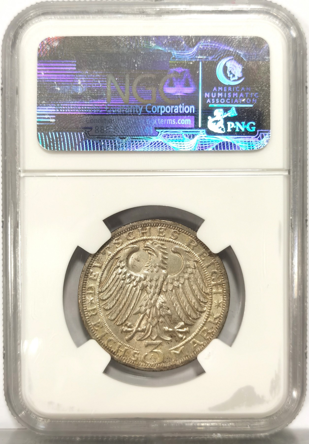 博洋堂世界钱币拍卖第057期（全场包邮） NGC MS66 德国魏玛1928年瑙姆堡3马克纪念银币