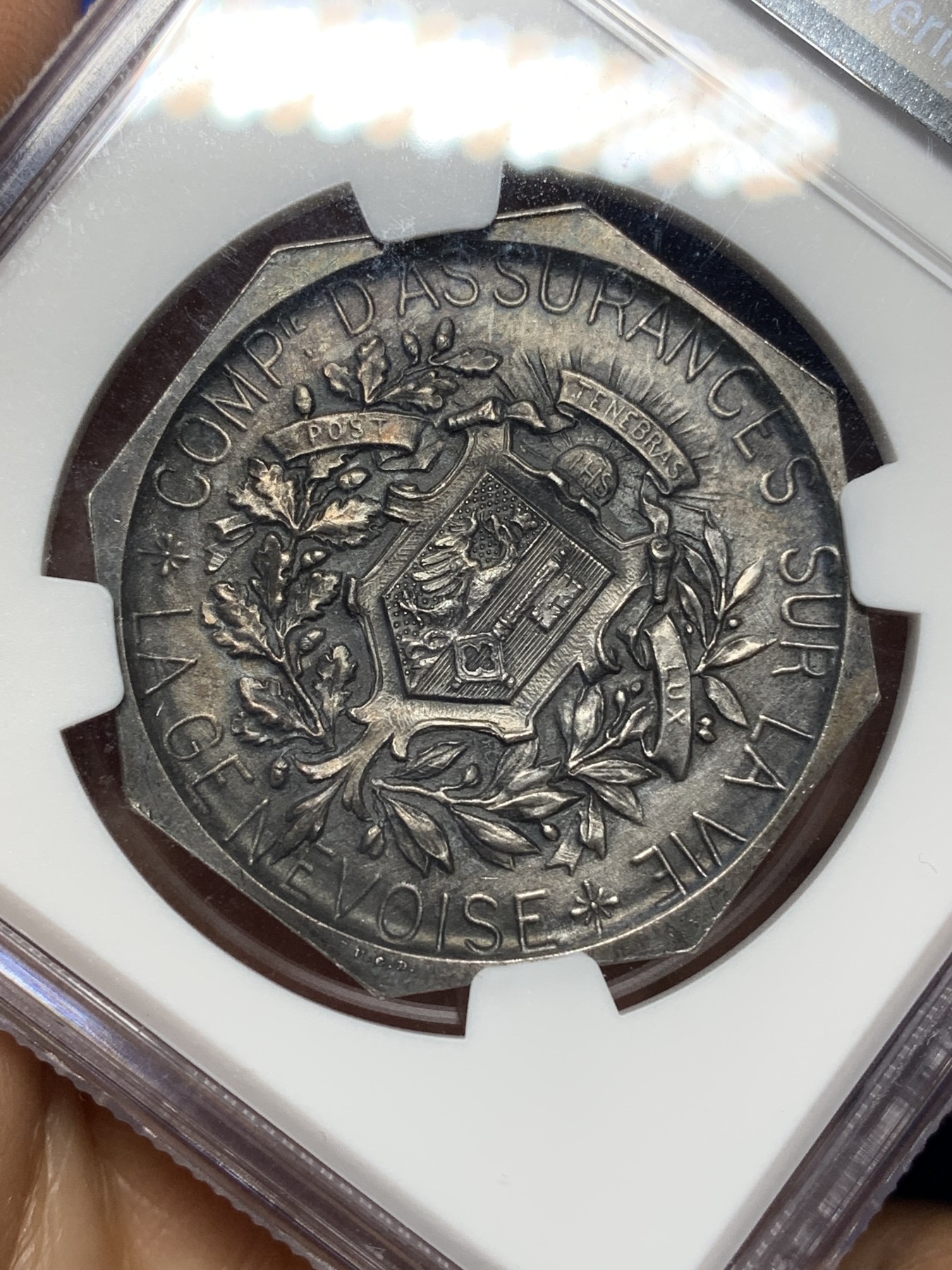 《竞宝斋》八角与章专场 第226场-周日，周一，周二 3场 (全场包邮) NGC-UNCD 瑞士 少见的播种图案 八角银质代币，细节丰富，厚重