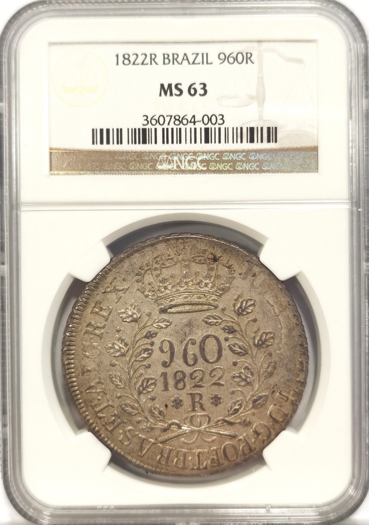 博洋堂世界钱币拍卖第057期（全场包邮） NGC MS63 葡属巴西1822年R版960R地球大银币，高分难度大，仅5枚更高分，2014年购入价1586美金