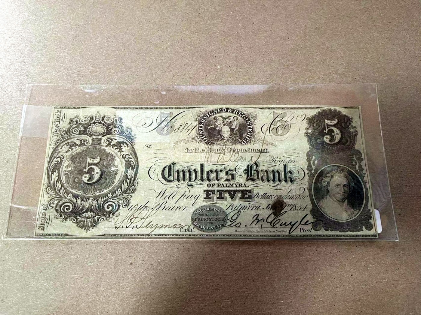 【Blue Auction】✨世界纸币精拍第408期【精】 【手签实钞】美国 纽约 1854年5美金 少见品种 品相如图