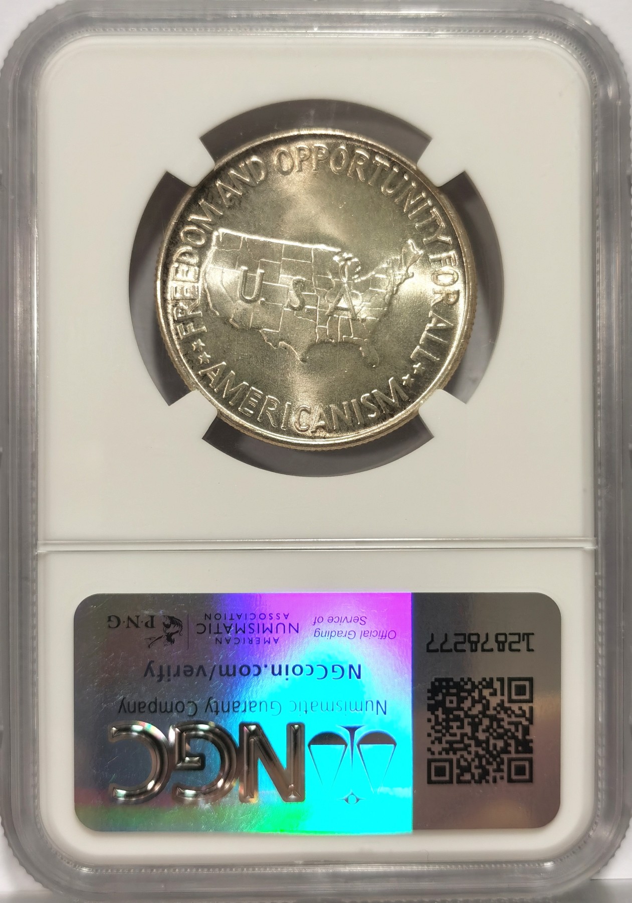 博洋堂世界钱币拍卖第057期（全场包邮） NGC MS65 美国1952年地图币 布克华盛顿纪念币 65分是个坎 强转光 底板很干净 没有苍蝇脚