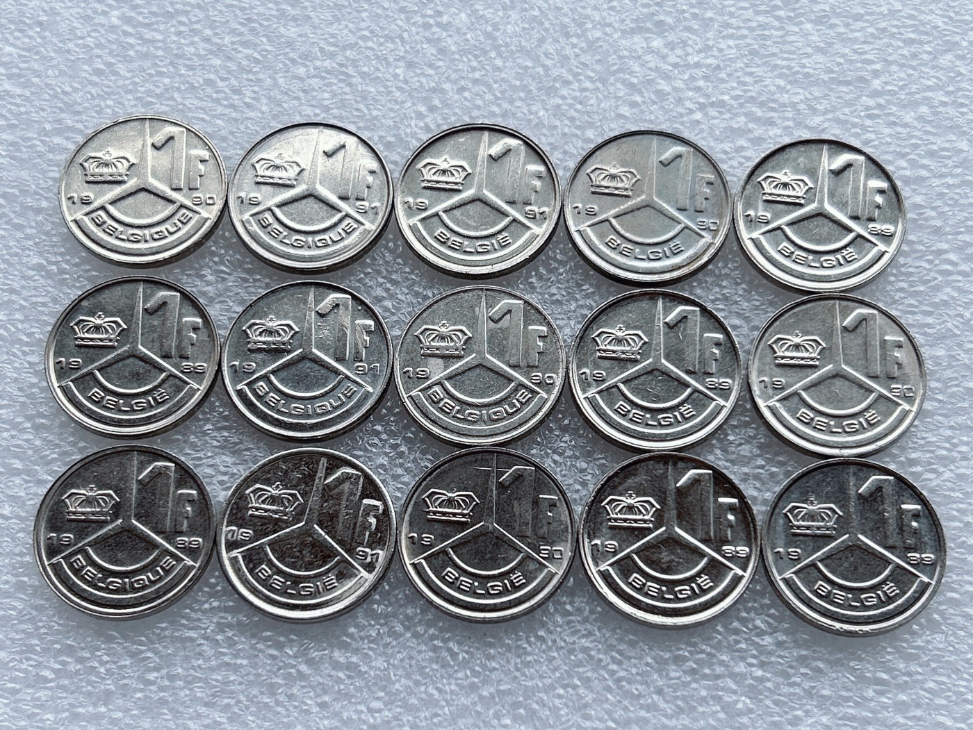 全场一元起拍 世界钱币散币、银币专场 第48期 比利时1法郎硬币15枚 （法语+荷兰语）