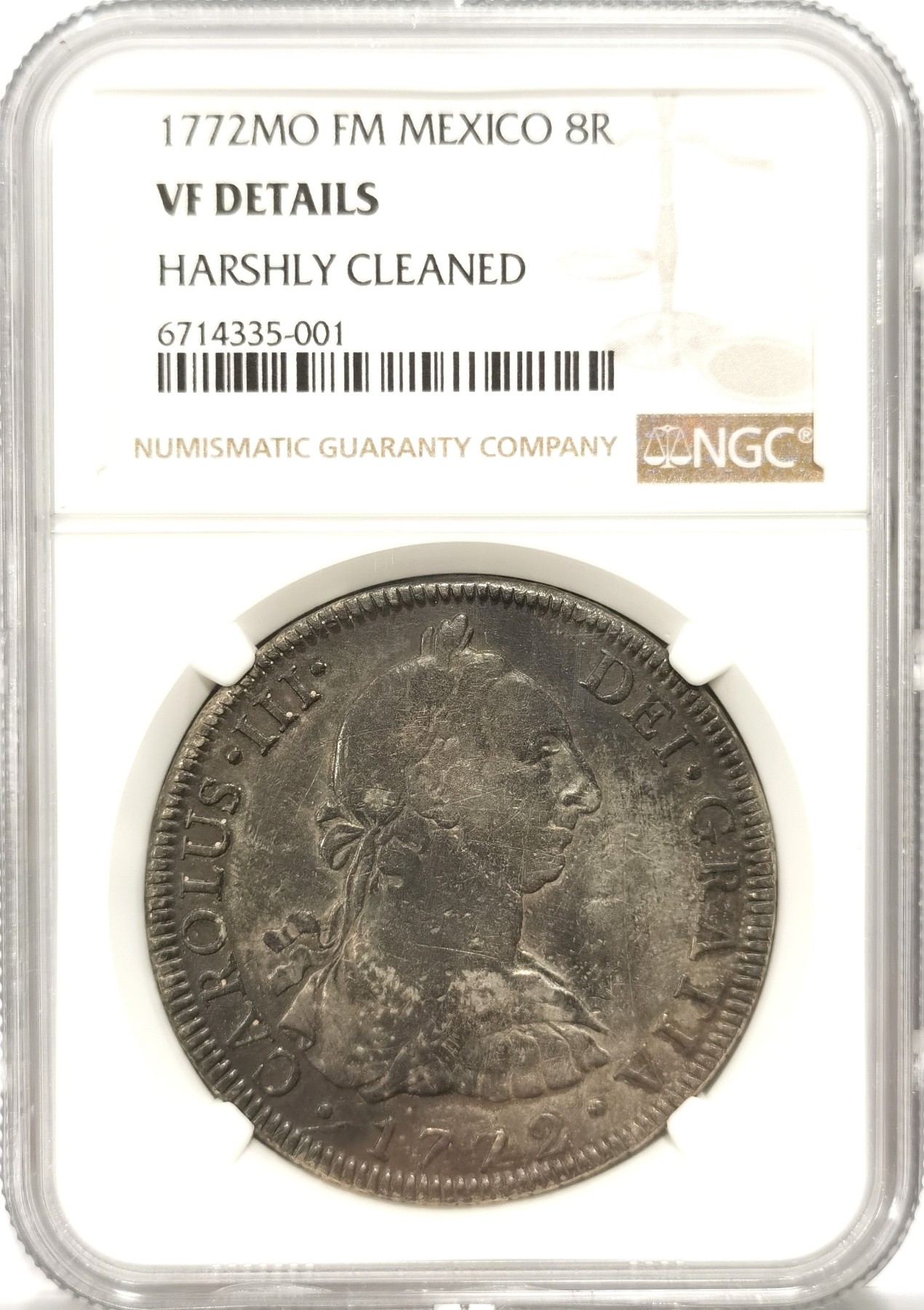 博洋堂世界钱币拍卖第057期（全场包邮） NGC VF 西属墨西哥1772年卡洛斯三世双柱银币，卡三首年难觅