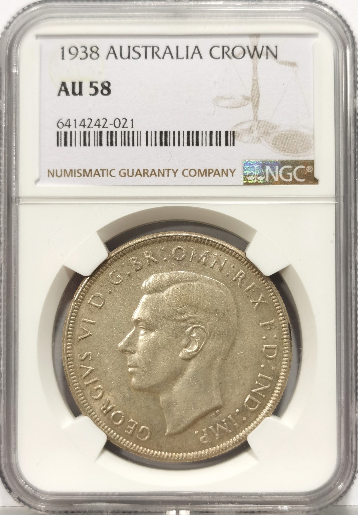 博洋堂世界钱币拍卖第057期（全场包邮） NGC AU58 英属澳大利亚1938年乔六克朗银币，铸造量10万枚