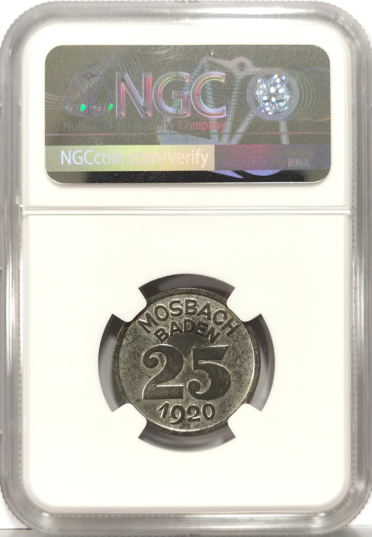 博洋堂世界钱币拍卖第057期（全场包邮） NGC MS63 德国1920年莫斯巴赫紧急状态25芬尼铁币