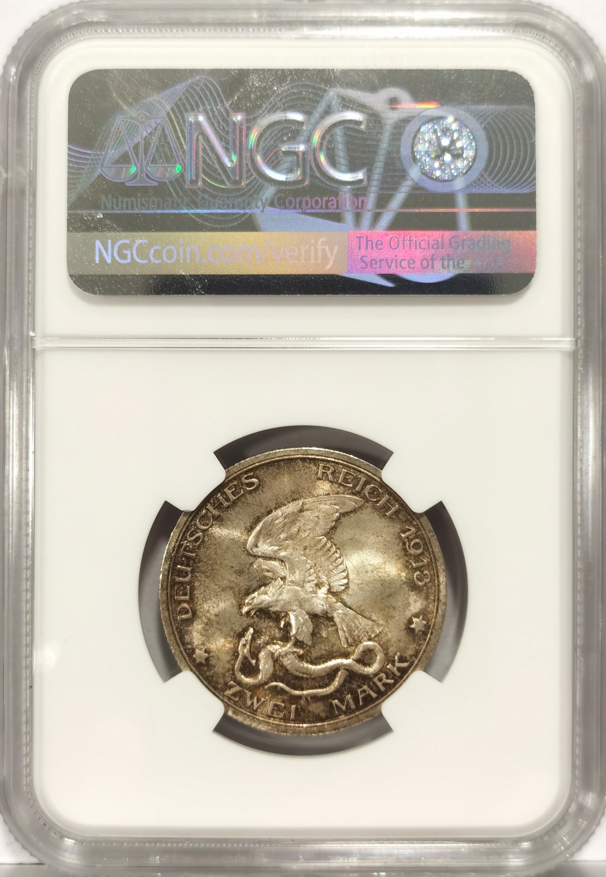 博洋堂世界钱币拍卖第057期（全场包邮） 1913年德国普鲁士击败拿破仑2马克纪念银币NGC-MS64，原汁原味原光老包浆，包浆醇厚，币面清爽干净又漂亮，打制精美，银光闪闪，高分精品