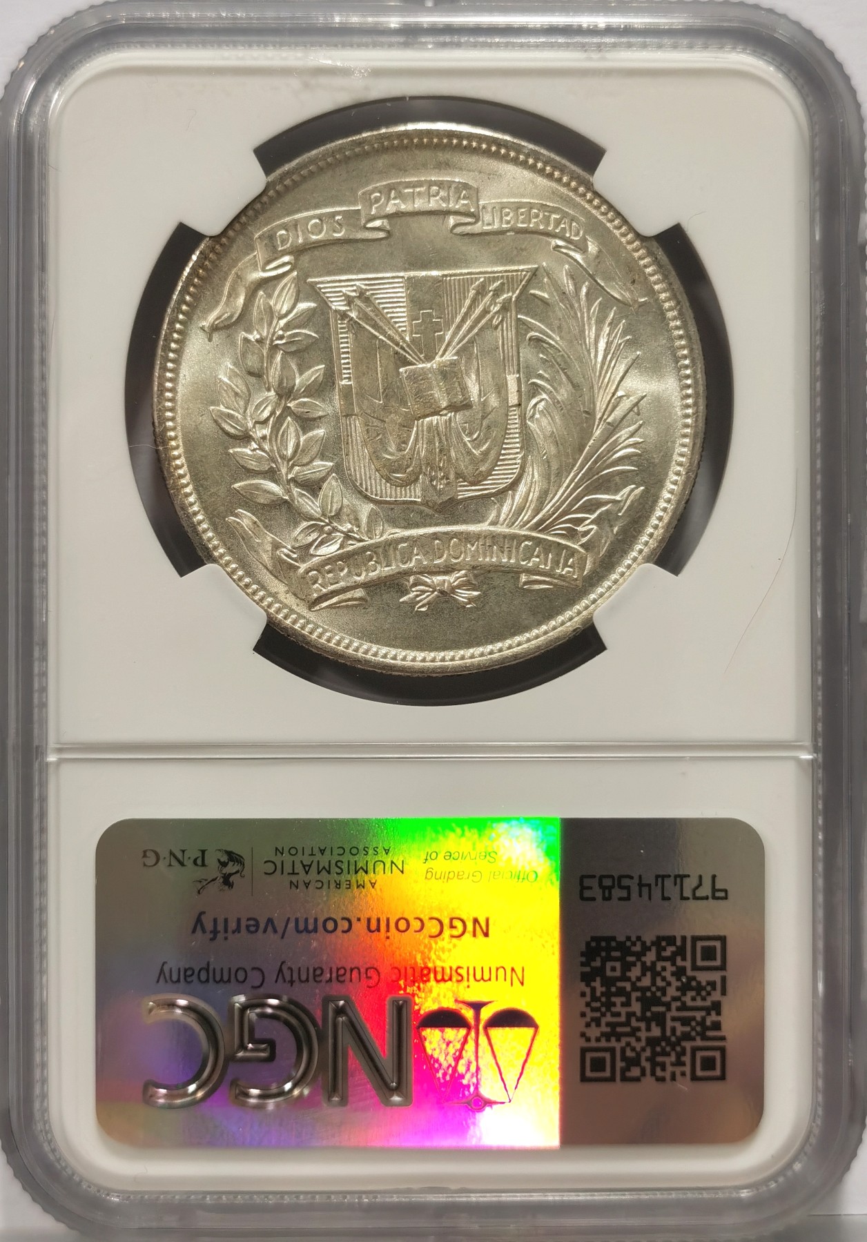 博洋堂世界钱币拍卖第057期（全场包邮） NGC MS63 多米尼加1952年1比索大银币