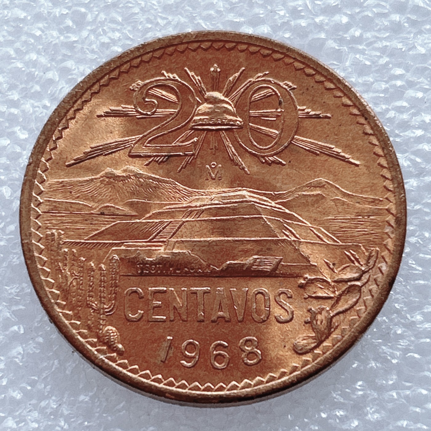 海外回流1元起拍小铺 各国钱币散币场 第2期 1968年墨西哥早期玛雅金字塔20分大铜币 原光品