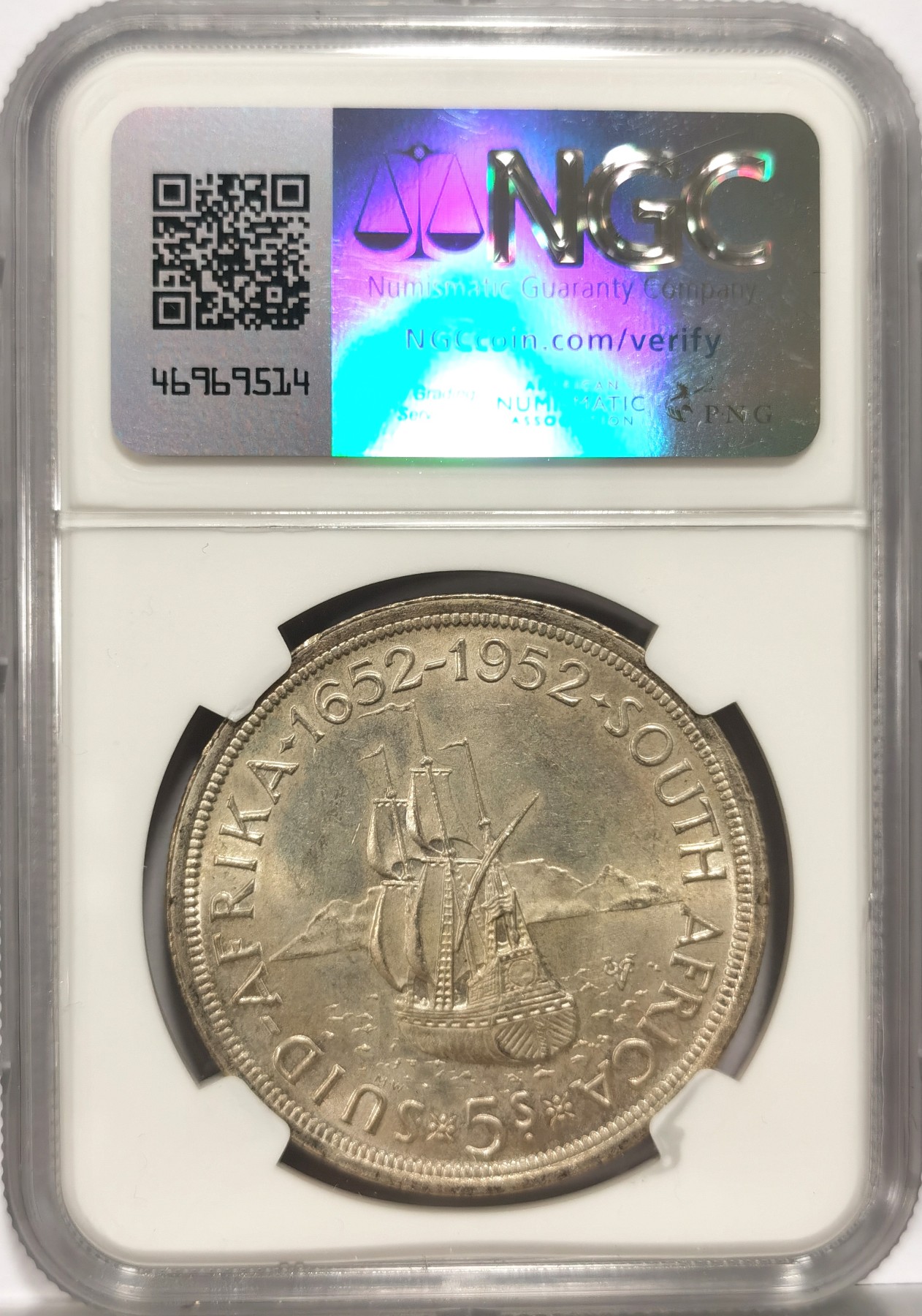 博洋堂世界钱币拍卖第057期（全场包邮） NGC MS61 英属南非1952年乔六发现开普敦5先令大银币