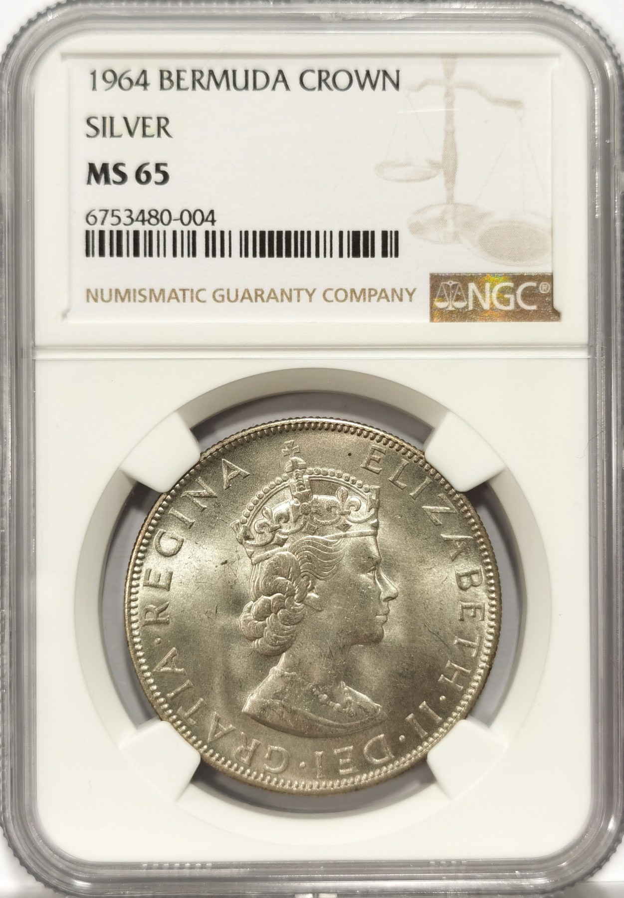 博洋堂世界钱币拍卖第057期（全场包邮） NGC MS65 英属百慕大1964年1克朗银币，原卷拆出送评