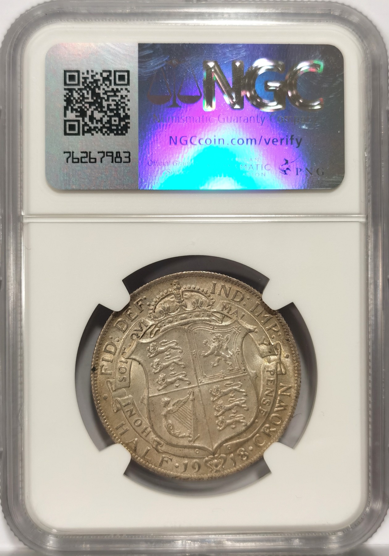 博洋堂世界钱币拍卖第057期（全场包邮） NGC AU58 英国1918年乔治五世1/2克朗银币