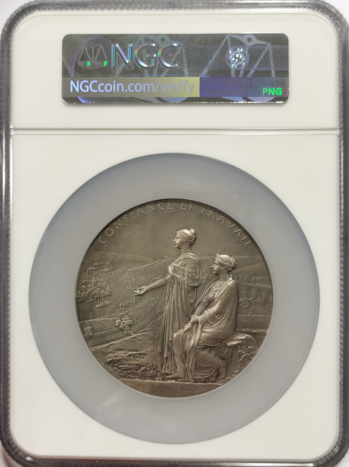 博洋堂世界钱币拍卖第057期（全场包邮） 经典章牌 法兰西银行成立百年纪念银章 roty作品 68mm直径 NGC MS64 高分好品 收藏佳品