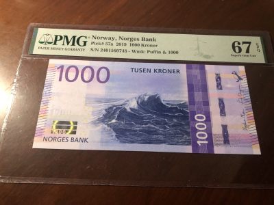 ❄️🍂甜小邱世界纸币收藏🍂第98期🐇❄️ - PMG67 挪威1000克朗 大海浪 缺货品种