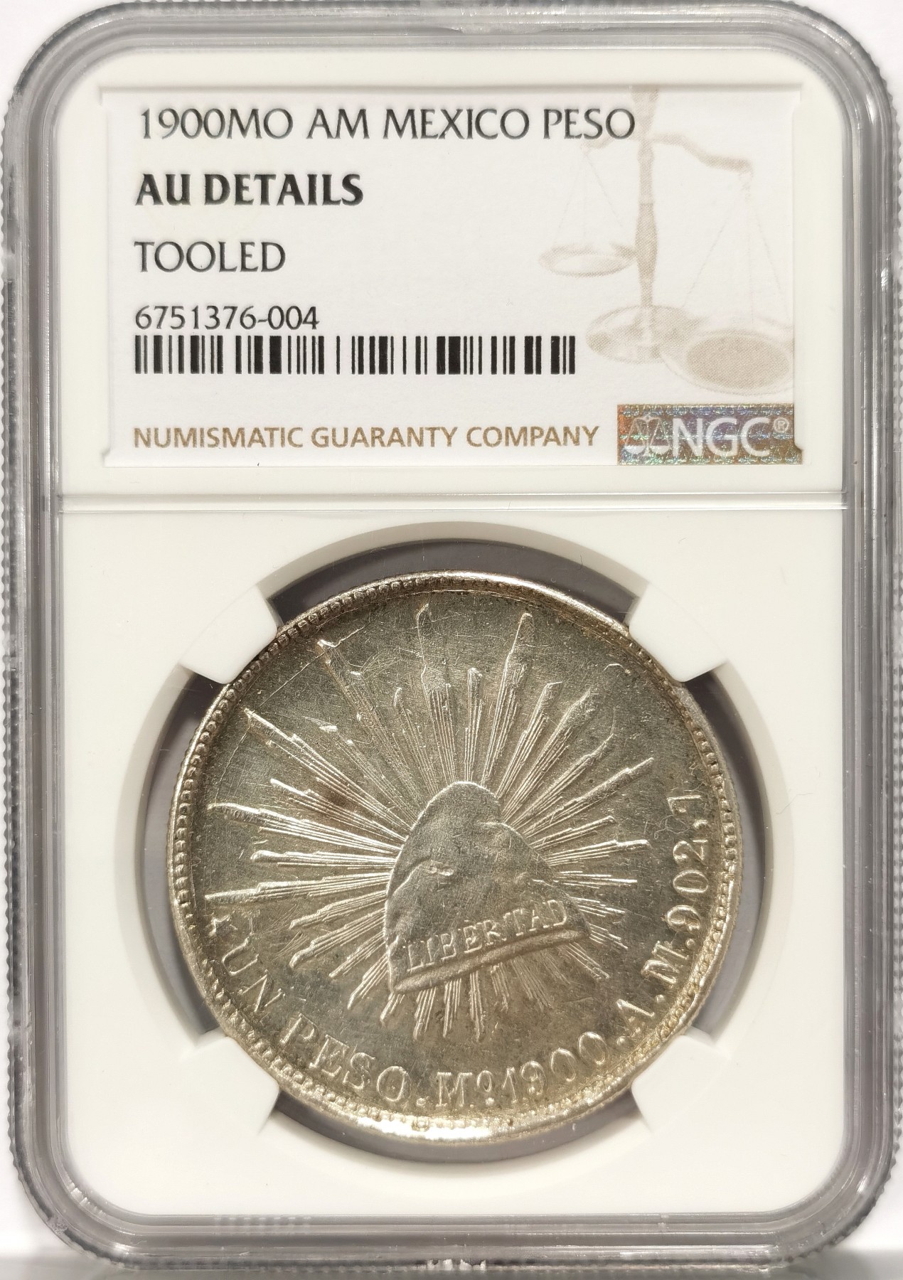 博洋堂世界钱币拍卖第057期（全场包邮） NGC AUD 墨西哥直边鹰洋MO1900 1比索 带光美品 低评 老鹰价值洼地