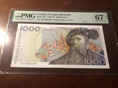 ❄️🍂甜小邱世界纸币收藏🍂第98期🐇❄️ - PMG67 瑞典1000克朗 初版 非常精美！高分亚军分 