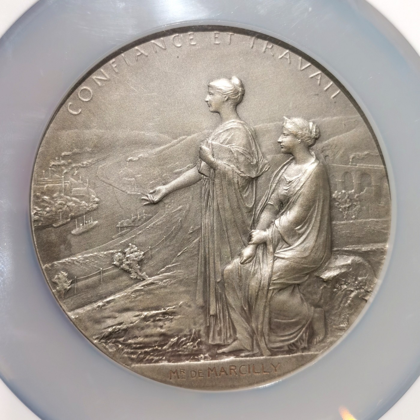 博洋堂世界钱币拍卖第057期（全场包邮） 经典章牌 法兰西银行成立百年纪念银章 roty作品 68mm直径 NGC MS64 高分好品 收藏佳品