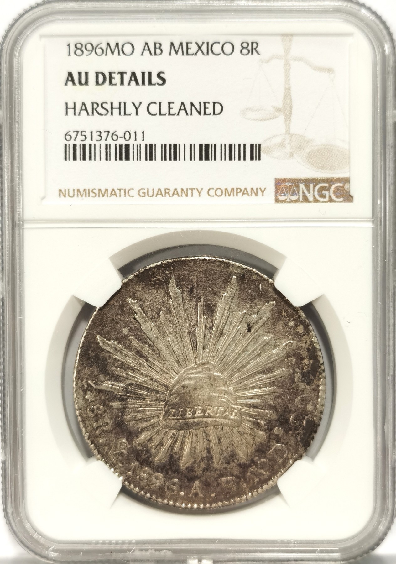 博洋堂世界钱币拍卖第057期（全场包邮） NGC AUD 墨西哥花边鹰洋MO1896 8里亚尔 老包浆美品 投资好品种