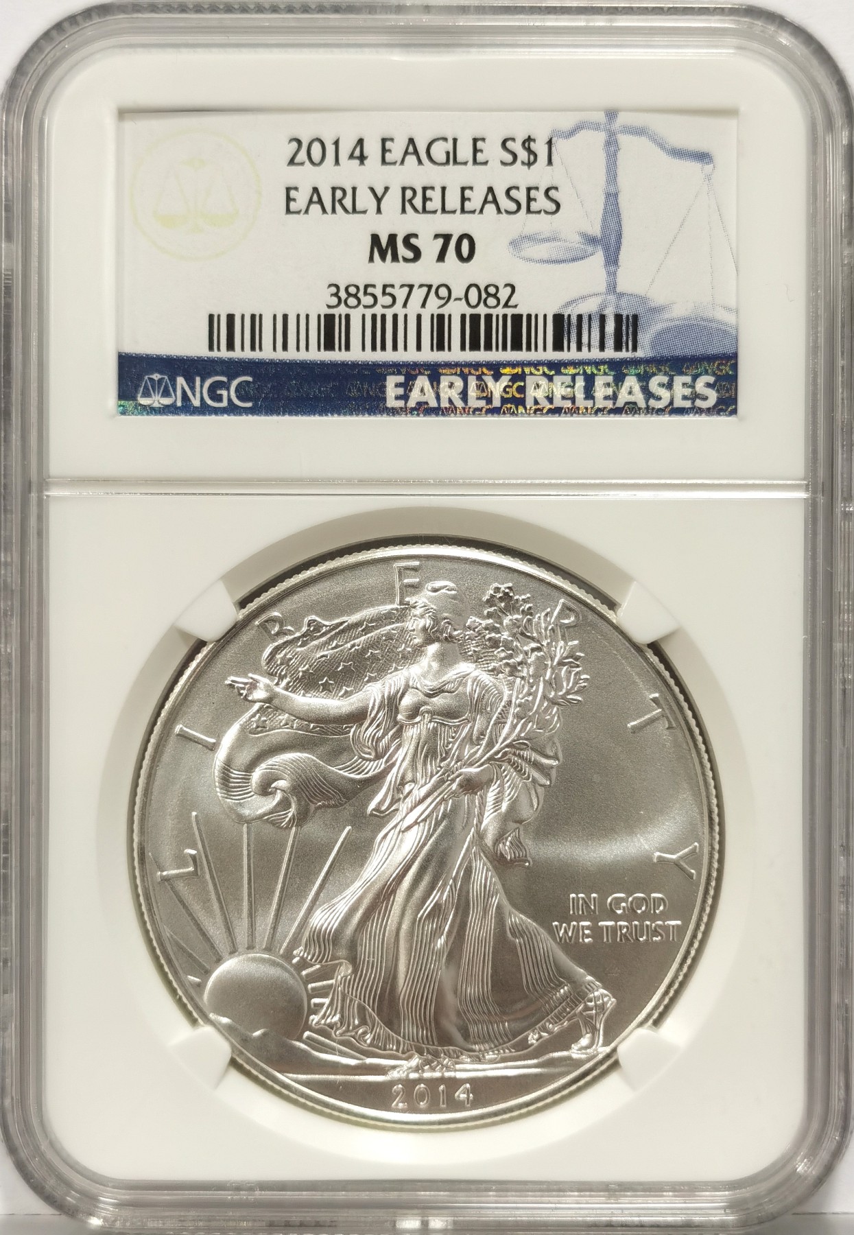 博洋堂世界钱币拍卖第057期（全场包邮） NGC MS70 美国2014年行走女神银币