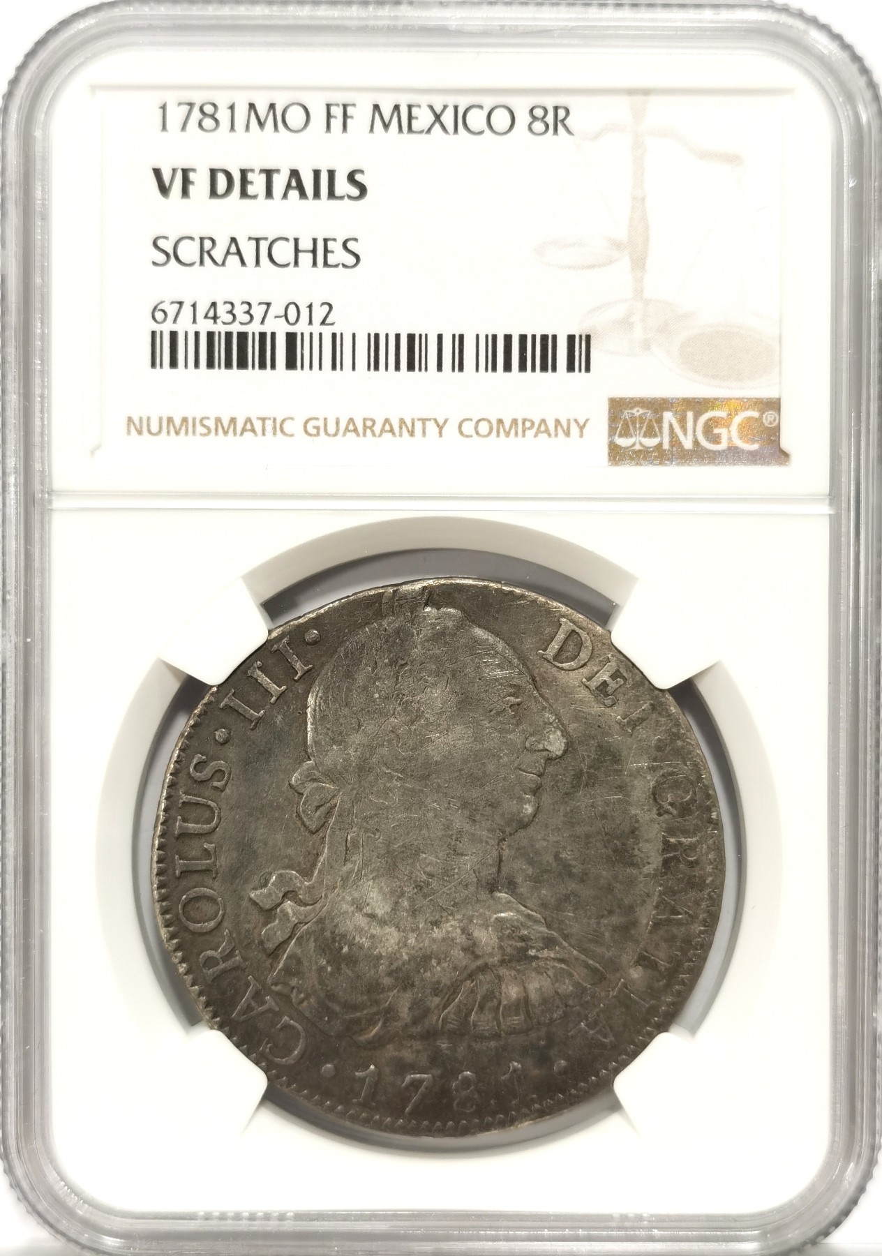 博洋堂世界钱币拍卖第057期（全场包邮） NGC VF 西属墨西哥1781年卡洛斯三世双柱银币