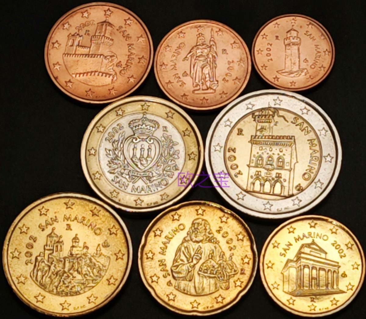 欧元套币 2002年 圣马力诺 第一套图案 首发年份