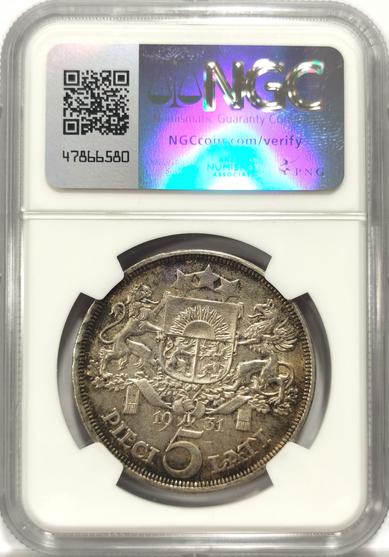 博洋堂世界钱币拍卖第057期（全场包邮） NGC UNC 拉脱维亚1931年少女5拉特银币