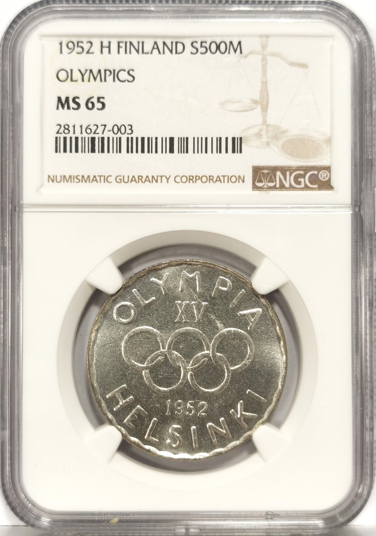 博洋堂世界钱币拍卖第057期（全场包邮） NGC MS65 1952年芬兰奥运纪念银币-世界上首枚奥运纪念银币