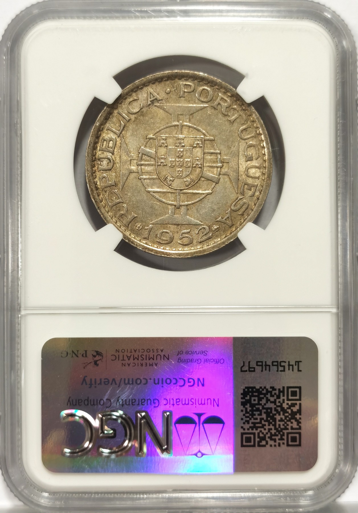 博洋堂世界钱币拍卖第057期（全场包邮） NGC AU58 葡属澳门1952年伍圆
