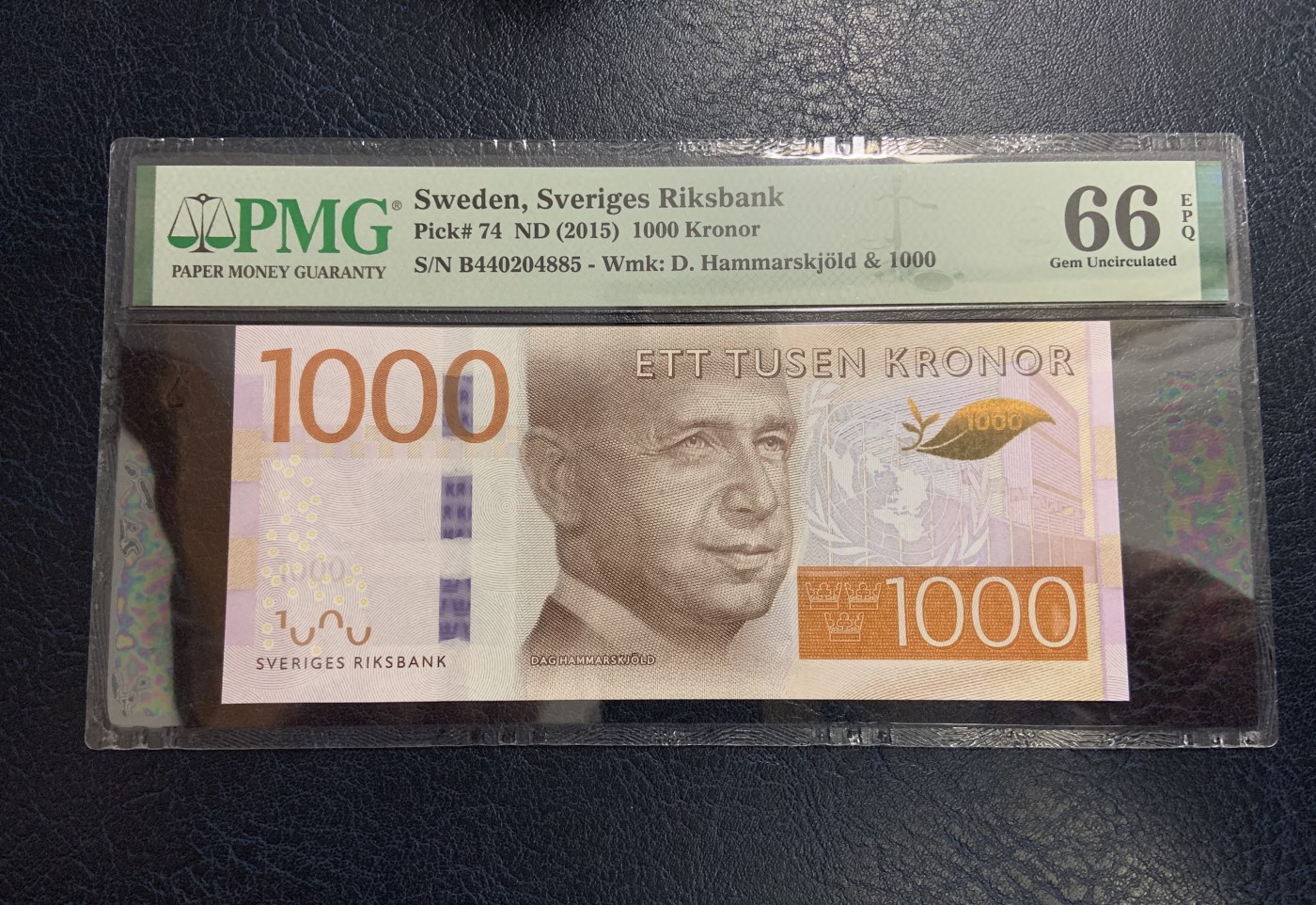 收藏联盟Quantum Auction 第313期拍卖   典2015年1000克朗 PMG66 瑞典前外长 第二任联合国秘书长达格·哈马舍尔德