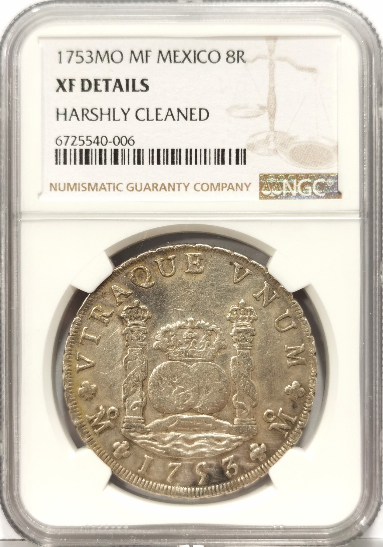 博洋堂世界钱币拍卖第057期（全场包邮） NGC XFD 墨西哥费迪南六世地球双柱 1753 8里亚尔 原味地球 低评 目前价值洼地 抓紧买进