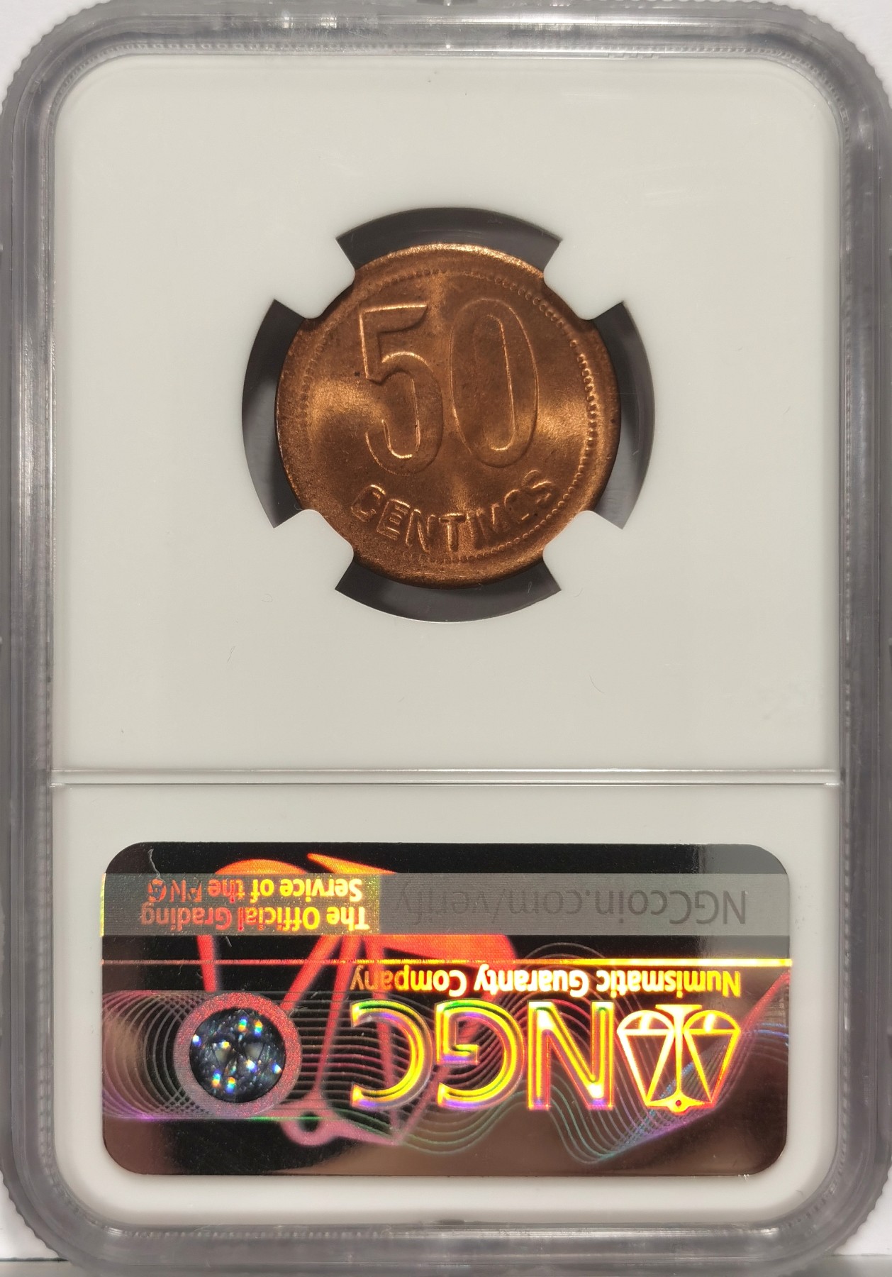 博洋堂世界钱币拍卖第057期（全场包邮） NGC MS66RD 1937年西班牙内战50分铜币，唯二冠军分数，高分极其难得的品种，上手非常厚重。出自CNB2023年7月拍卖，成交价含佣金116欧元