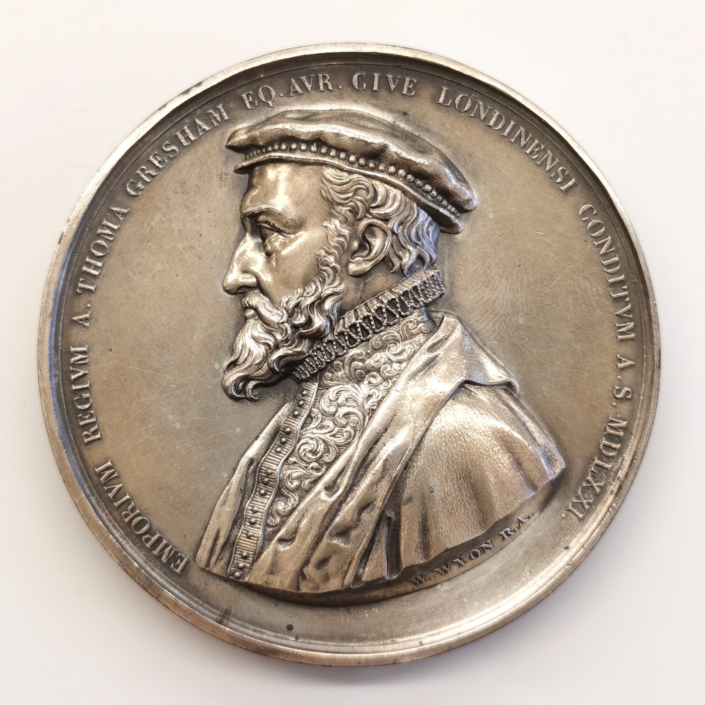 博洋堂世界钱币拍卖第057期（全场包邮） 英国1844年皇家交易所开幕纪念铜章 材质为铜镀银 直径74mm 正面像为伦敦证券交易所创办人 英国皇家造币厂首席设计师W.Wyon作品 厚重巨大