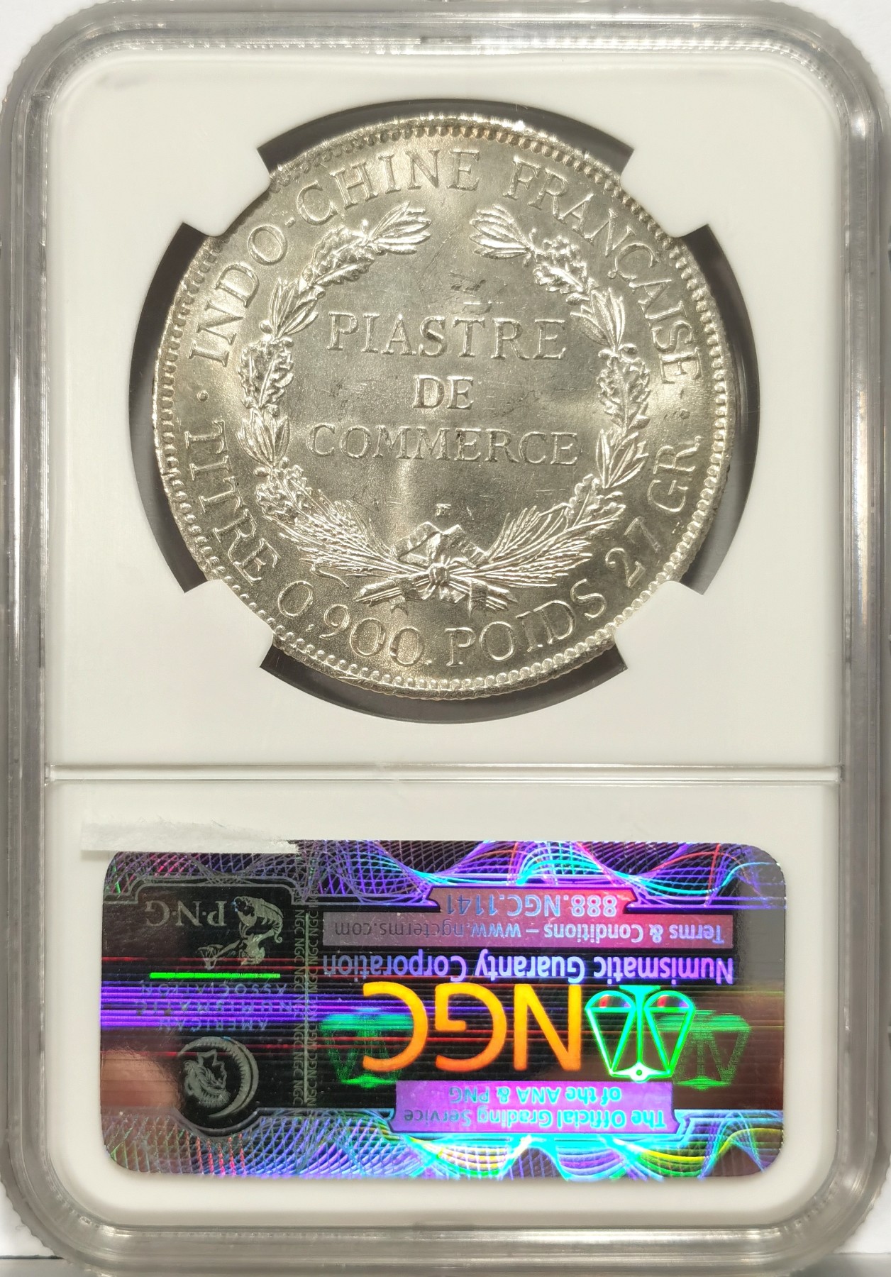 博洋堂世界钱币拍卖第057期（全场包邮） NGC MS63 1922年法属印支坐洋一枚，高点具在，女神脸部非常清晰，镜面感极强，轻微环五彩包浆，NGC老盒明显严评，和过手的数枚64分可以说是平分秋色。博洋堂最近成交一枚同年63分7600元成交