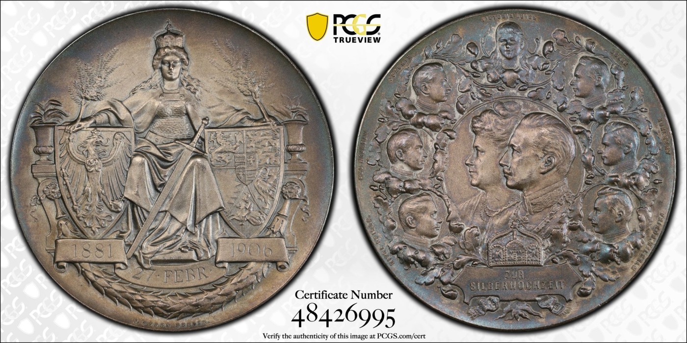 博洋堂世界钱币拍卖第057期（全场包邮） 1906年 威廉二世银婚纪念银章 PCGS SP64 高分好品 包浆醇厚 收藏佳品