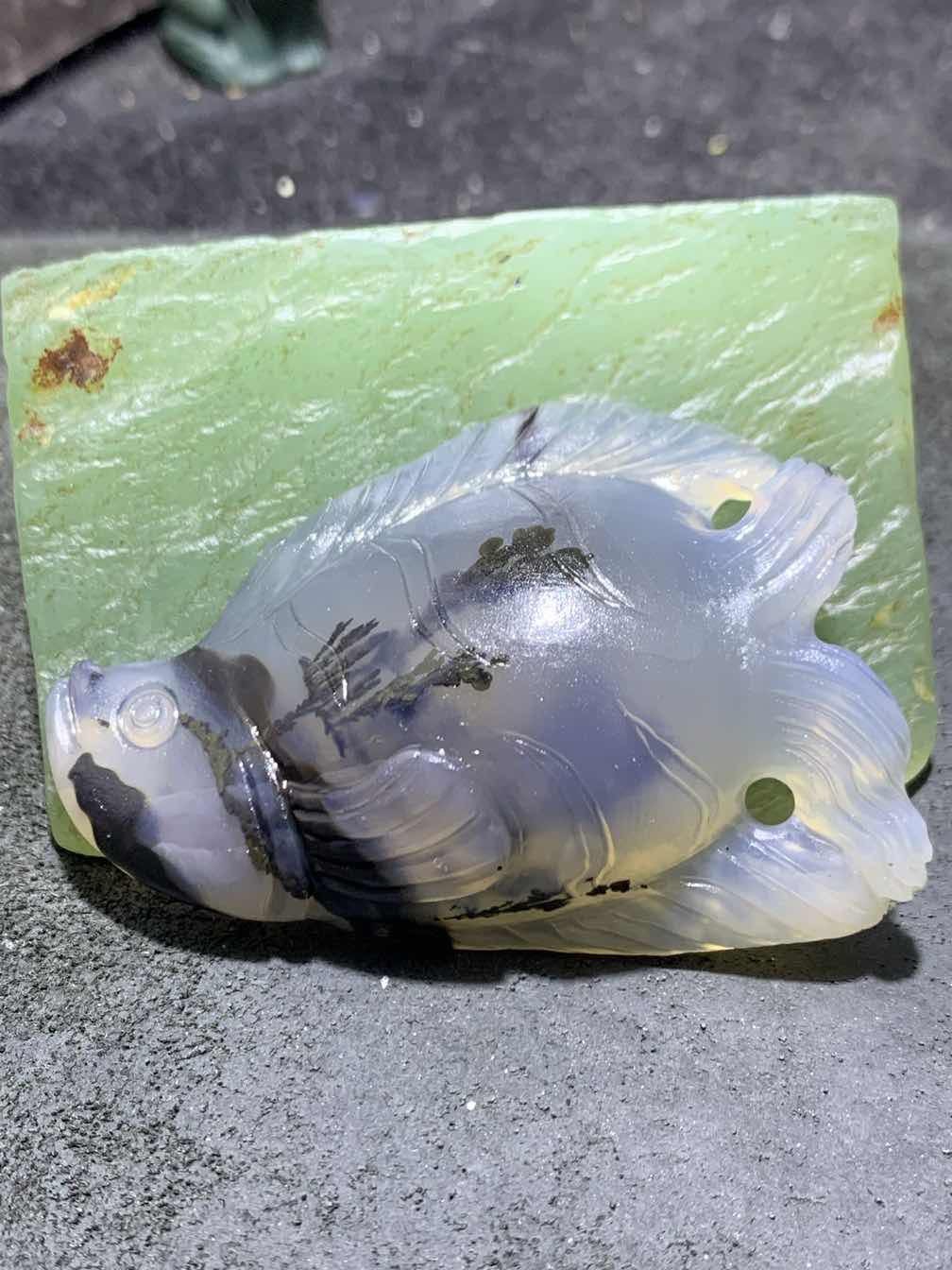 精美亚光高玉化糖心料巴西玛瑙手工雕刻富贵有余吊坠（把件）一个