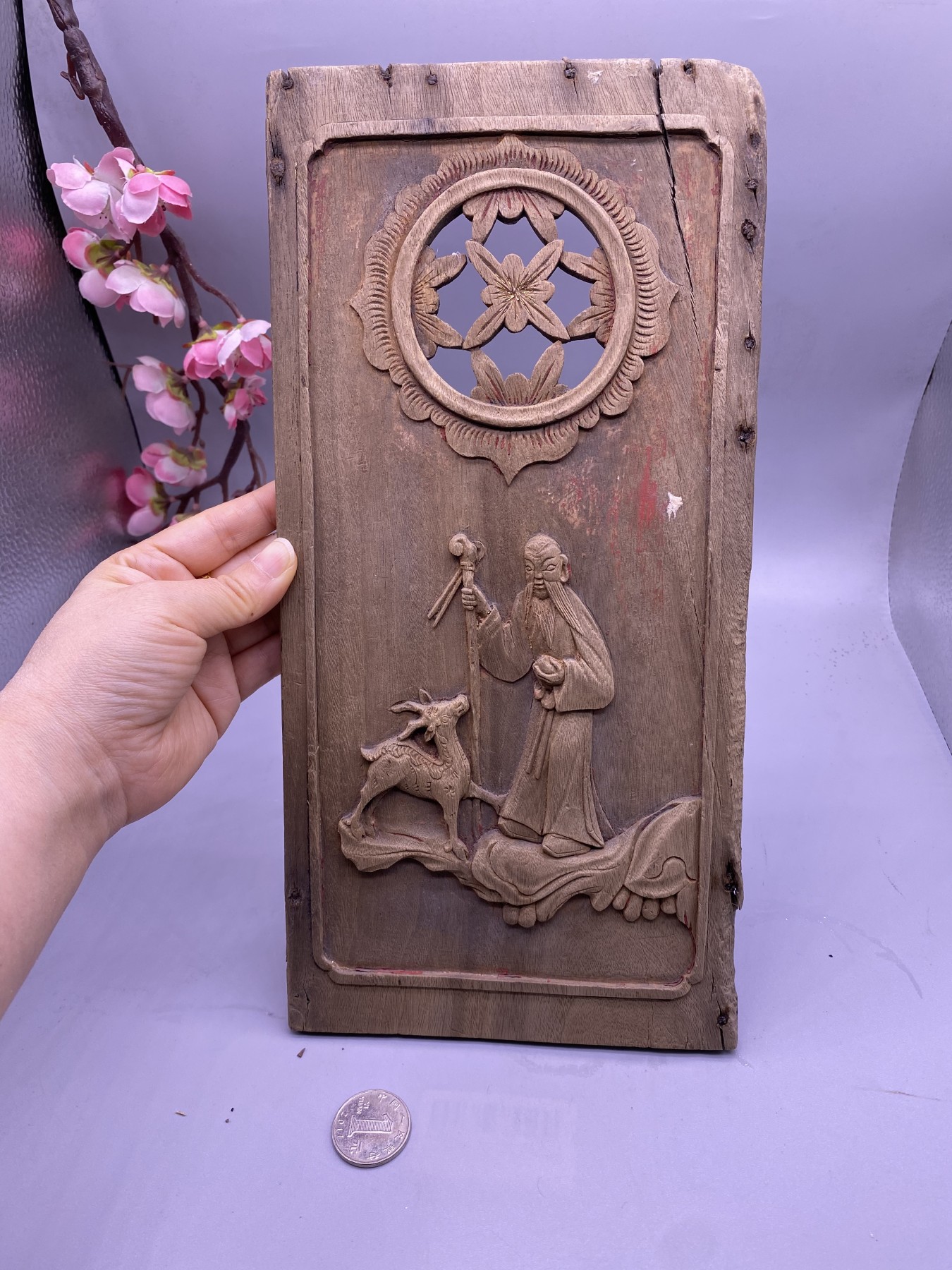 老木雕寿星，尺寸31*15厘米，品相如图，700包快递