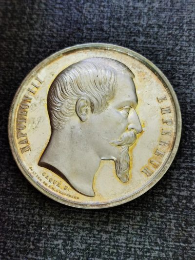 欧洲章牌专场【25】 - 1864年拿破仑三世陪审团银章  51毫米 63克 银标 手指argent
