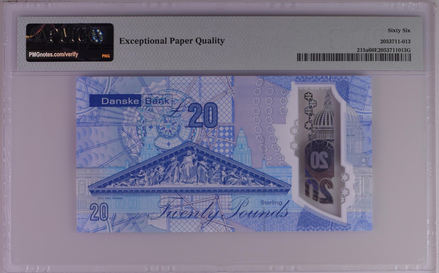 收藏联盟Quantum Auction 第313期拍卖  北爱尔兰丹斯克银行2019年20镑 PMG66 首发AA冠