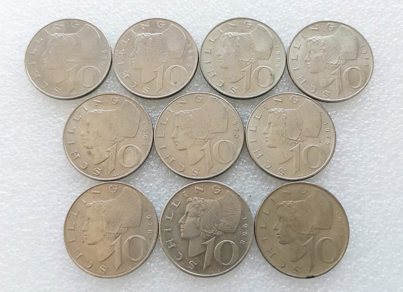 全场一元起拍 世界钱币散币、银币专场 第49期 奥地利10先令硬币瓦豪女士 10枚