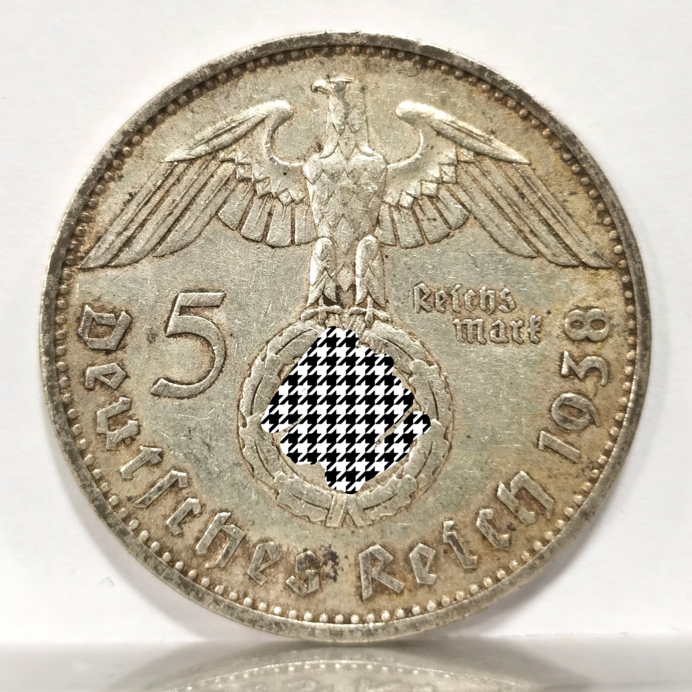 博洋堂世界钱币拍卖第057期（全场包邮） 德国第三帝国1938年A版兴登堡卍字5马克银币，AU细节清晰，状态好，原味包浆