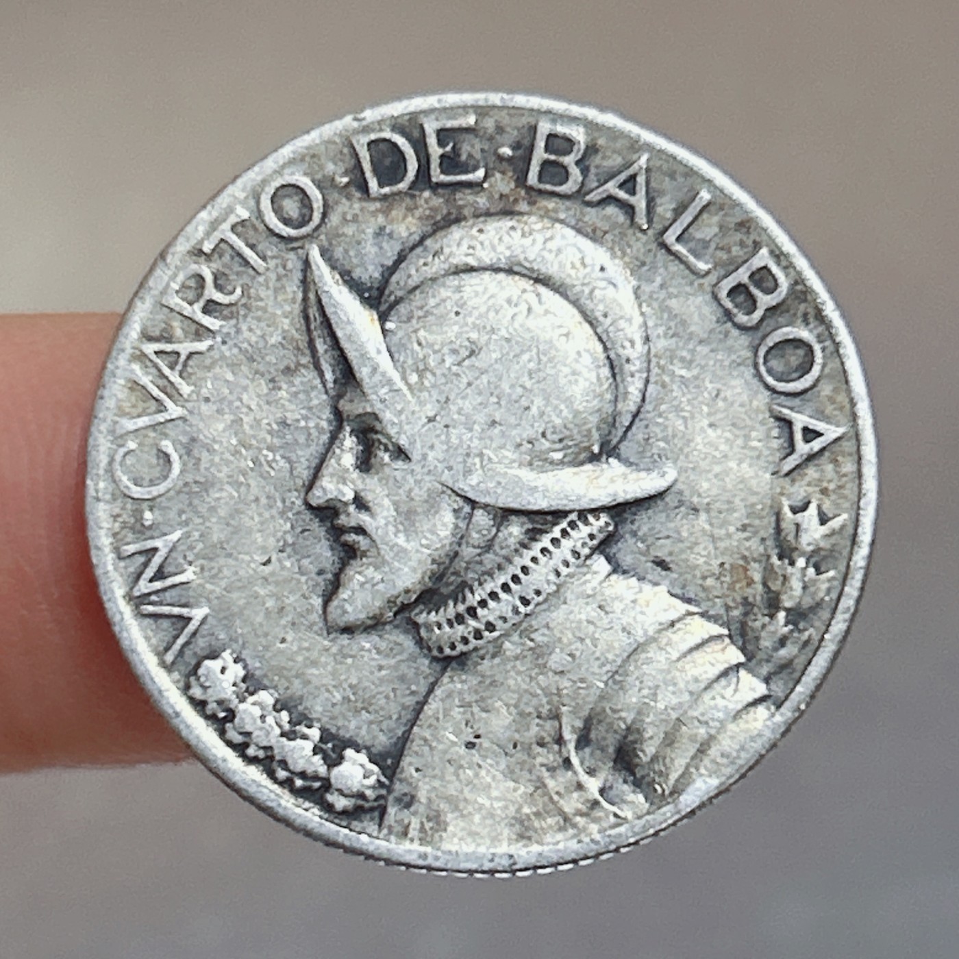 全场一元起拍 世界钱币散币、银币专场 第49期 巴拿马1930年征服者武士25分 1/4巴波亚银币 好品 重6.2g