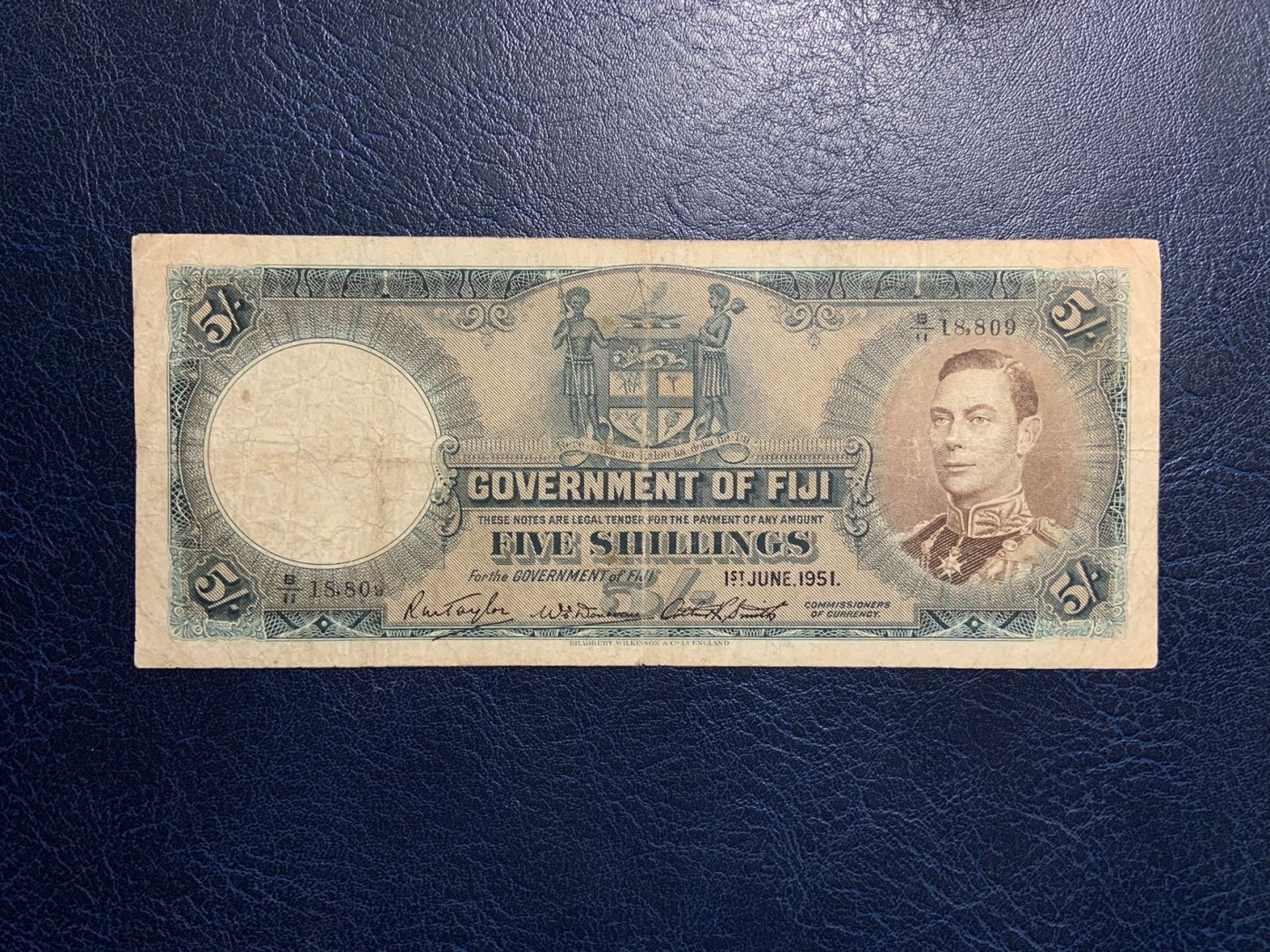 收藏联盟Quantum Auction 第313期拍卖  斐济1940年5先令 品相如图 倒置号 乔治六世国王 