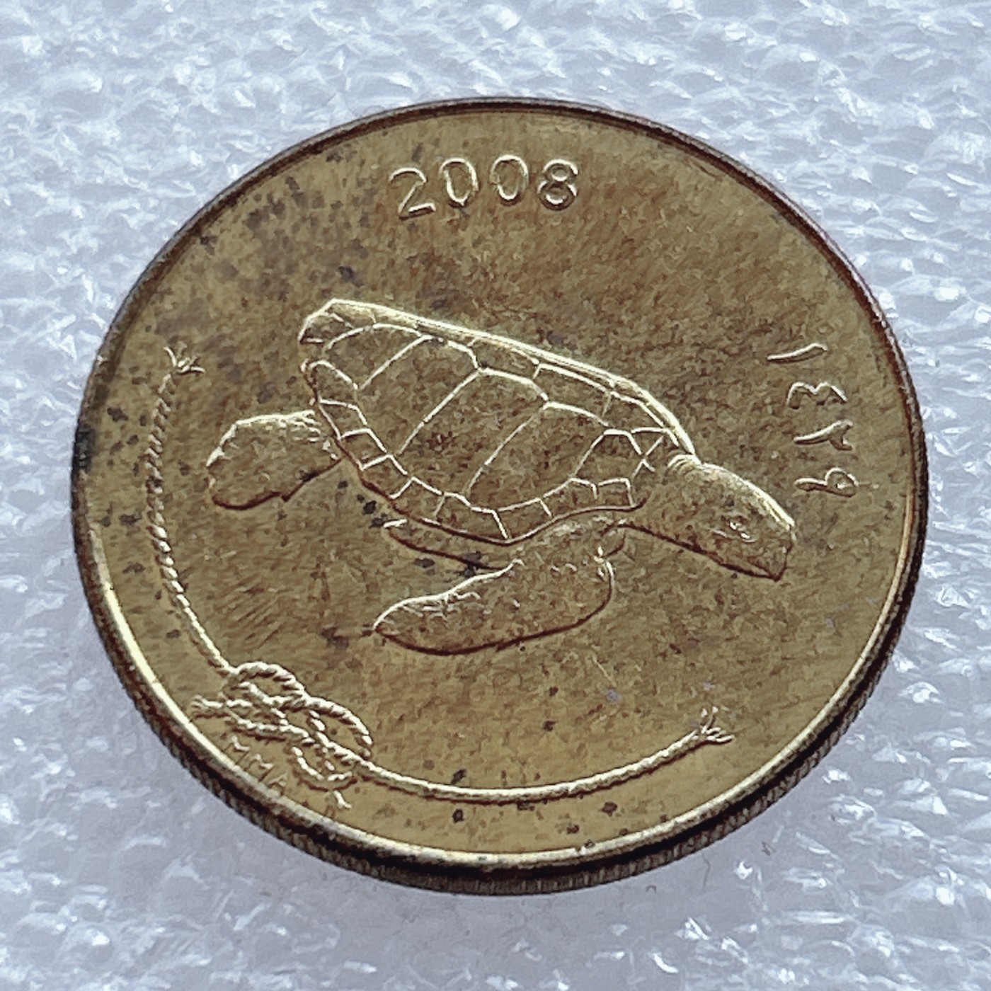 海外回流1元起拍小铺 各国钱币散币场 第2期 马尔代夫2008年年50拉里硬币 大海龟和水手绳结图案