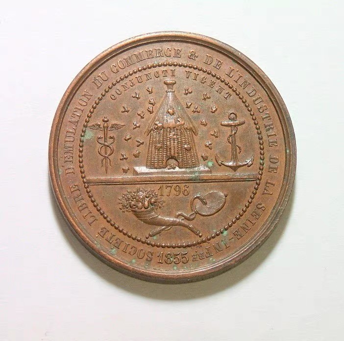 法国1855年 女神头像高浮雕精制铜章 32MM